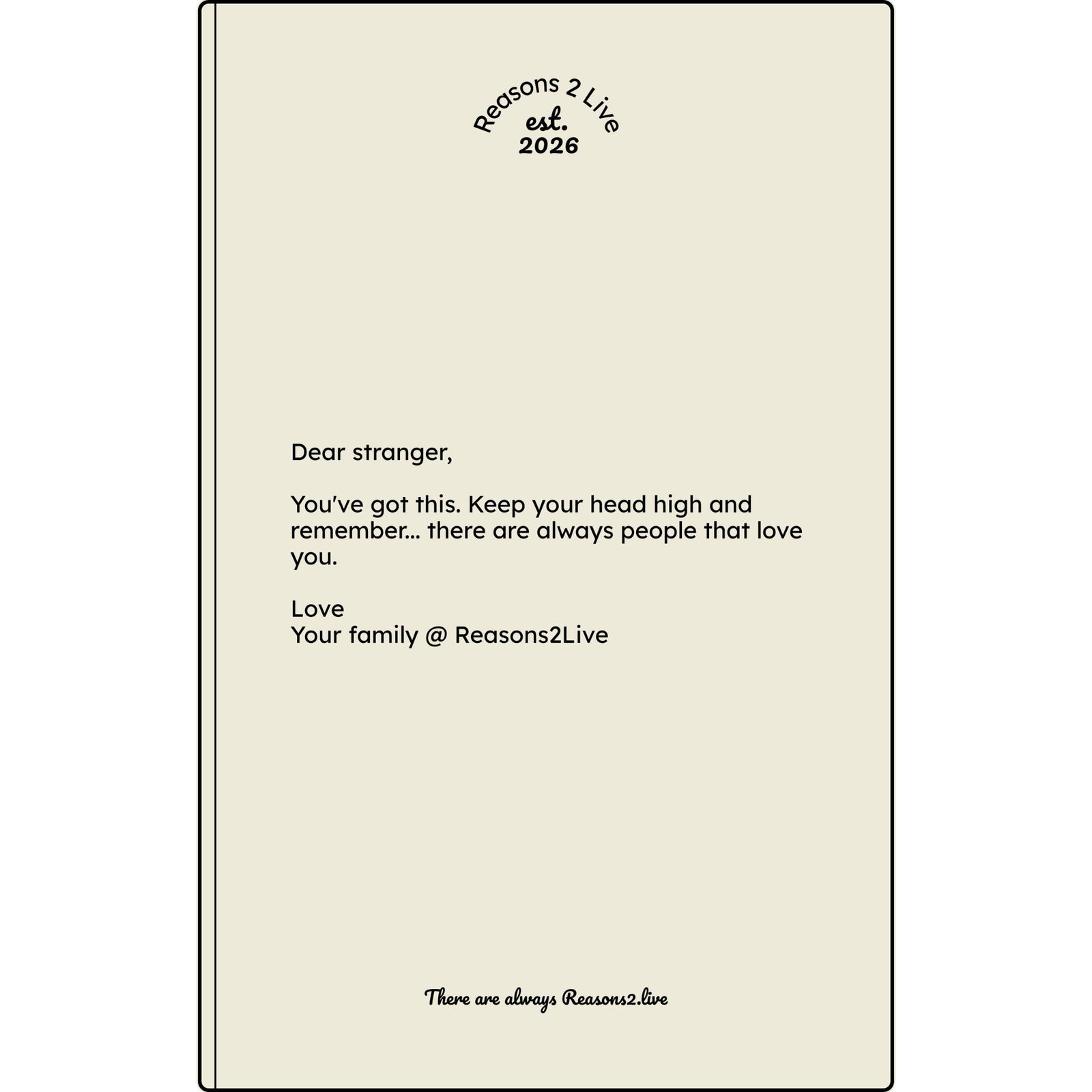 Stranger Letter #1 — Reasons2Live Quote Journal | Limited Monthly Drop