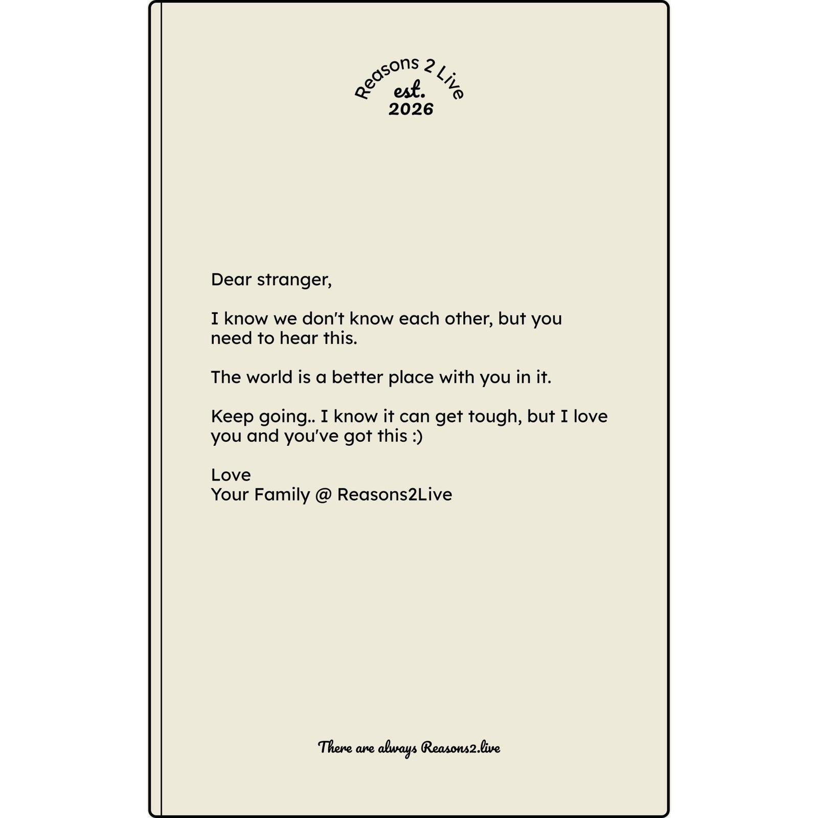 Stranger Letter #2 — Reasons2Live Quote Journal | Limited Monthly Drop
