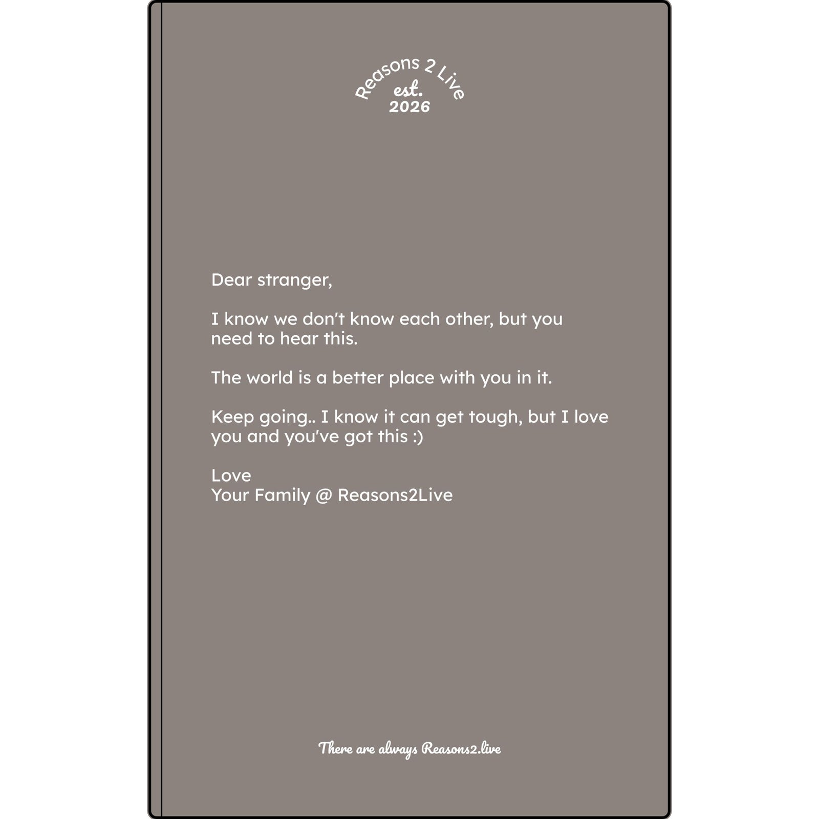 Stranger Letter #2 — Reasons2Live Quote Journal | Limited Monthly Drop
