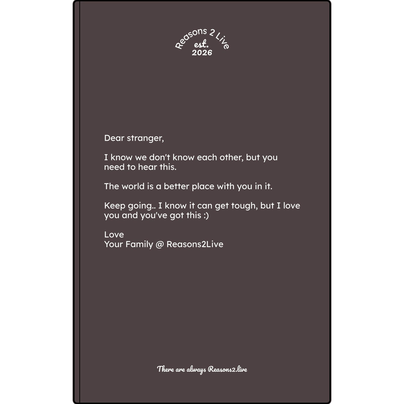 Stranger Letter #2 — Reasons2Live Quote Journal | Limited Monthly Drop