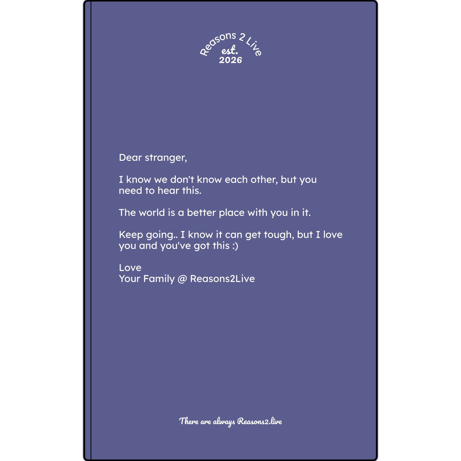 Stranger Letter #2 — Reasons2Live Quote Journal | Limited Monthly Drop