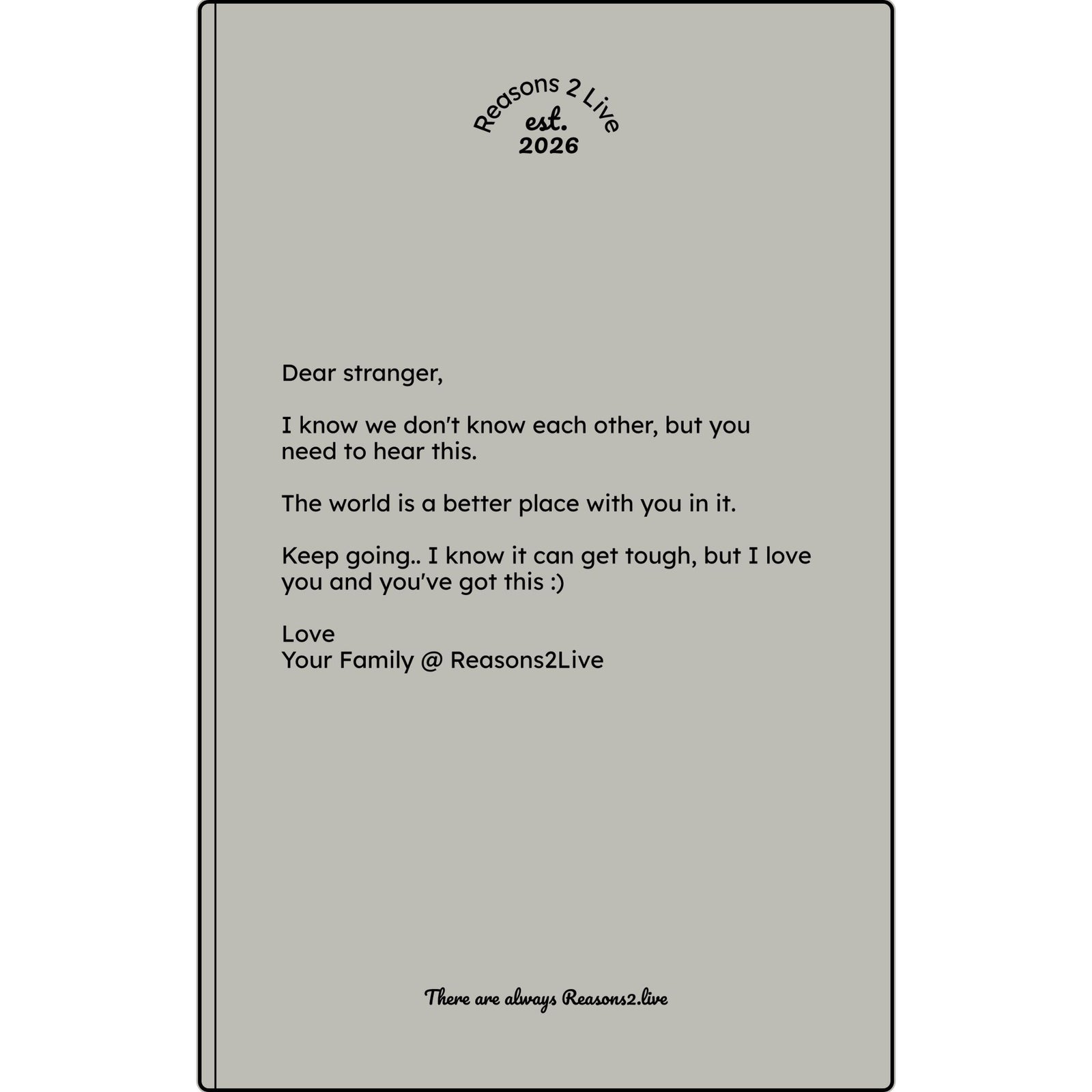 Stranger Letter #2 — Reasons2Live Quote Journal | Limited Monthly Drop
